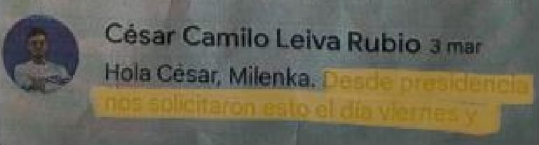 cesar leiva desde presidencia nos solicitaron esto el dia viernes correo