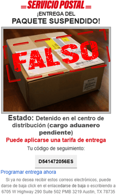 entrega del paquete suspendido servicio postal