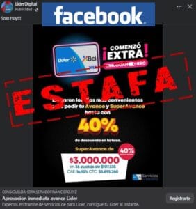 estafa suplanta tarjeta lider bci facebook